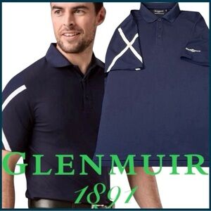 Glenmuir 1891 Navy Saltire Performance Wicking Golf Polo Shirt (L)
